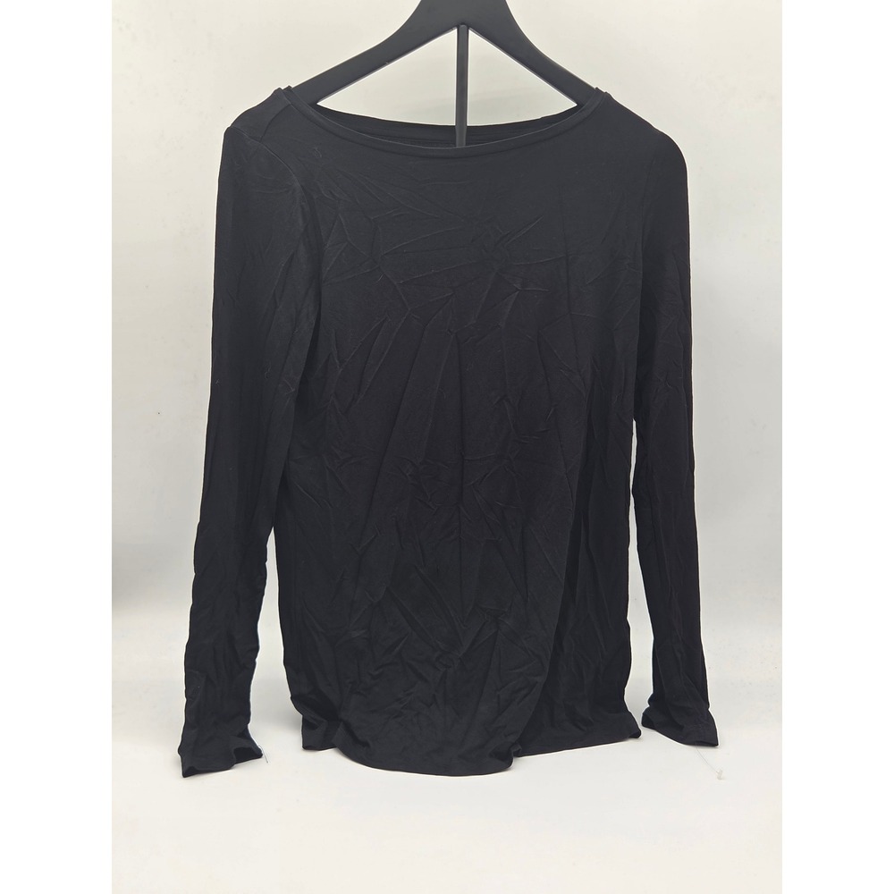 Joan Vass New York Black Long Sleeve Boat Neck Knit Top Size S